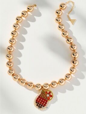 Free Ship! Trendy! Anthropologie Spritz Charm Beaded Gold Chunky Necklace